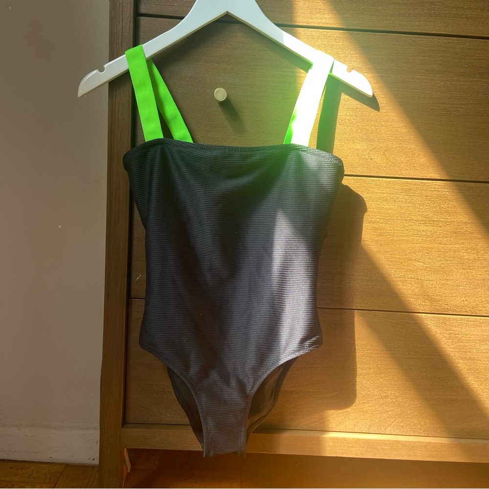 NWT black one peice swim with neon green detail